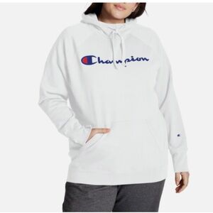 Champion Women's Plus Size Powerblend Logo Graphic Hoodie 1X-3X White NWT $55